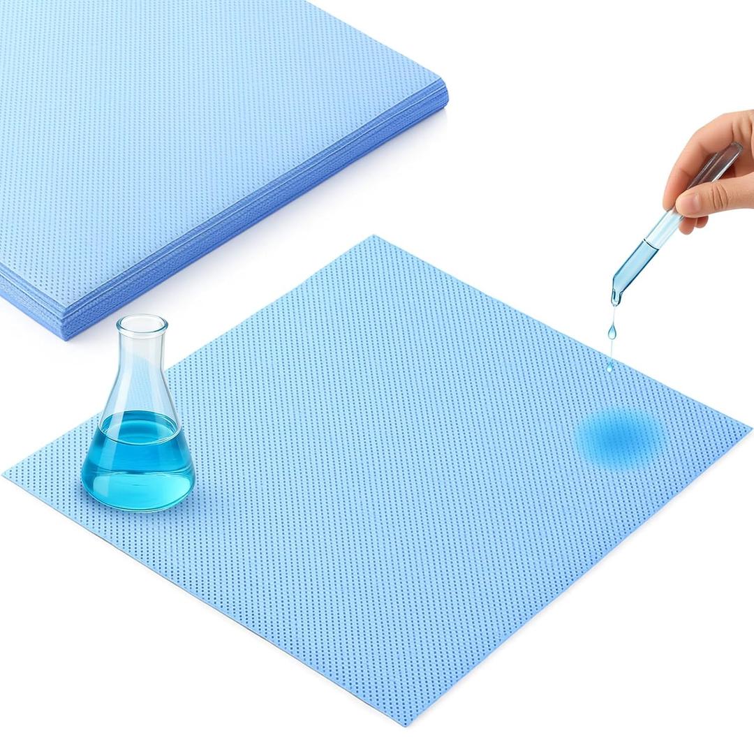 50 Pcs Bench Liner, Laboratory Bench-top Absorbent Liner with Poly Backing, Blue, 20 x 18 Inches