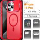 YFEMLAZ for iPhone 15 Pro Case(Built-in Invisible Kickstand) Heavy Duty MagneticCompatible with MagSafe Military-Grade Drop Protection,Translucent Matte for iPhone 15 Pro Case 6.1",Red