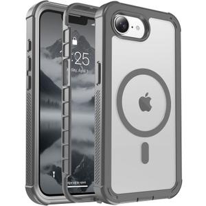 Magnetic for iPhone 16e Case, [Compatible with MagSafe][Military Grade Drop Protection][Heavy Duty Protection][Non-Slip][Shockproof] 2-Layer Durable Bumper Phone Case 6.1''-Gray