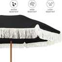 AMMSUN 7ft Patio Umbrella with Fringe Outdoor Tassel Umbrella UPF50+ Premium Steel Pole and Steel Ribs Push Button Tilt, Black
