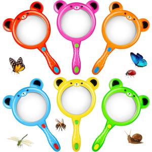 6Pcs Kids Magnifying Glass, Colorful Magnifying Glass for Kids, Hand Toy Magnify Glasses, Mini Magnifier Glasses for Science Class Reading Outdoor Observation Party Favor