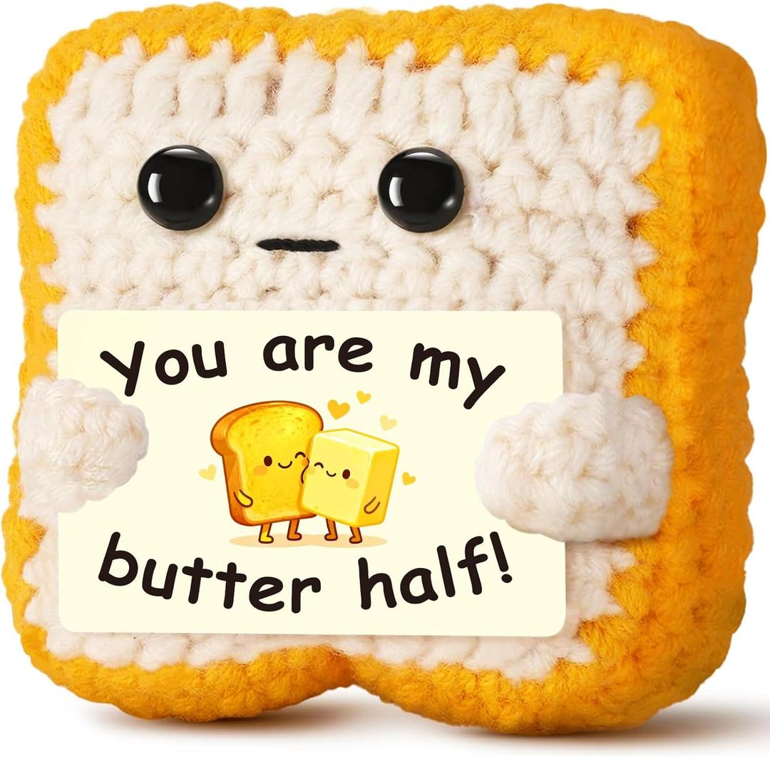 Valentines Day Gift for Him Her Boyfriend Girlfriend Husband Wife Soulmate Loved One, Crochet Cute Butter Half Toast Desk Decor, Romantic Anniversary Christmas Birthday Gift for Women Couples Partner
