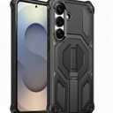 for Galaxy S25 FE Magnetic Case with Screen Protectors, Black | Compatible with MagSafe, Concealed Kickstand, 2 Pack Screen Protectors, Military Grade, Double Layer, Shockproof Protection