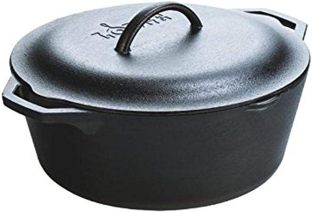 Lodge 7-Quart Cast Iron Dutch Oven  Made in USA, Pre-Seasoned, PFAS-Free & Non-Toxic, Heat-Treated, Induction Compatible, Self-Basting Lid, Durable Multi-Use Cooking Pot for Oven to Table
