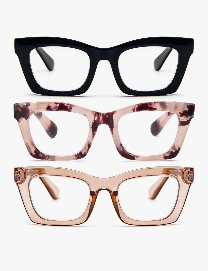 REAVEE Oprah Style Reading Glasses for Women, Blue Light Blocking Cute Oversized Square Computer Readers Spring Hinge