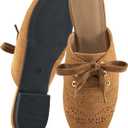 HARENCE Mules for Women Casual Flats: Comfortable Round Toe Slip on Backless Mule Dressy Business Office Flat Shoes (7.5, Brown)