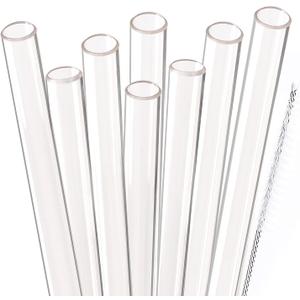 Dakoufish Reusable Smoothie Straws 9 inch Long Wide Mouth Plastic Straight Drinking Straws for Milkshakes, Set of 6 with Cleaning Brush (9inch, Clear 8Piece)