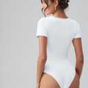 OQQ Women Bodysuits Ruched Short Sleeve Square Neck Stretch Lounge Travel Bodysuits (White, S)
