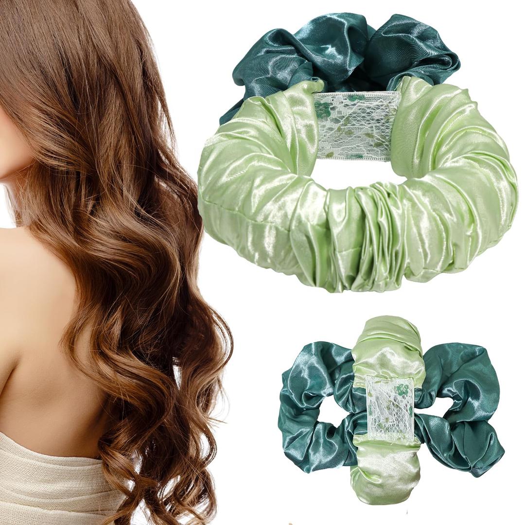Heatless Hair Curler Overnight to Sleep In,Heatless Curling Scrunchie for Women Soft Silk Lazy Rollers Headband for Long Hair Overnight. (GREEN, NORMAL) (1 Count (Pack of 1))