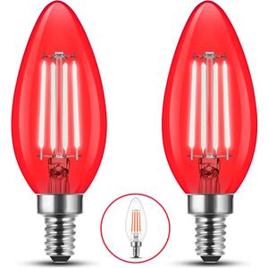 E12 LED Red Light Bulb for Christmas, C35 LED E12 Filament Candle Bulb 4W (40W Equivalent) E12 Base Red Lighting for Halloween, Party Decor, Sleep Lights, Bedroom, Porch Lights, Non-Dimmable, 2 Pack