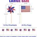 onbuwws 36 Pcs 4th of July Decorations, Patriotic Memorial Day Pinwheels and Flags Small Fourth of July Red White and Blue Labor Day Windmills Independence Day Parade Outdoor Yard Garden Party Decor