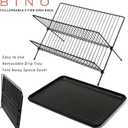 BINO 2-Tier Collapsible Dish Rack with Tray - Matte Black | Dish Drainer Kitchen Plate | Holders for Cups & Plates | Foldable Rack for Kitchen Countertop | Storage and Organization