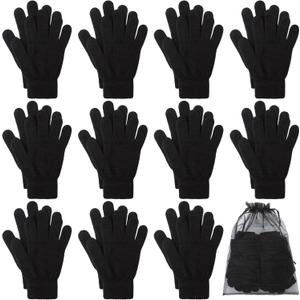 Cooraby 12 Pairs Winter Magic Gloves Stretchy Warm Knit Gloves with Mesh Storage Bag for Men or Women (Medium, Black)