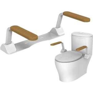 Toilet Safety Rails for Seniors Elderly Sturdy Grab Bar Frame 520LBS Flip Up Non-Slip Wooden Armrest, Rust-Resistant, Easy Install, Foldable Suitable for Bathroom