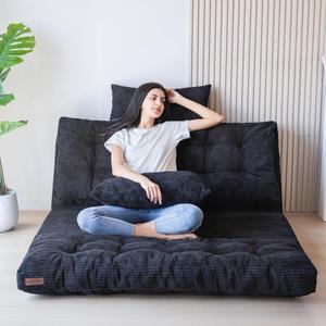 MAXYOYO Bean Bag Bed Foldi with Tufted Craft Black, Size: Full 54x91 Inch