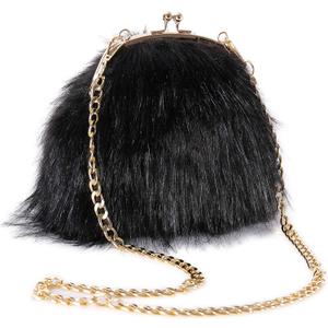 FHQHTH Faux Fur Purse Fashion Clutch Handbag Shoulder Vintage Evening Bags for Women (Black)