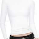 PUMIEY Women's Long Sleeve T Shirts Mock Turtleneck Slim Fit Tops Sexy Basic Tee Smoke Cloud Pro Collection (Medium, Splashed White)