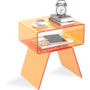 Acrylic Side Table with Easy Assembly Mini Modern End Table/Nightstand for Bedroom, Living Room, or Bathroom Compact Design Orange