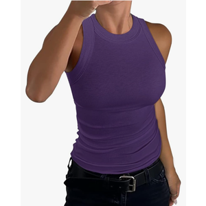 GEMBERA Womens Sleeveless Racerback High Neck Casual Basic Cotton Ribbed Fitted Tank Top, Size S