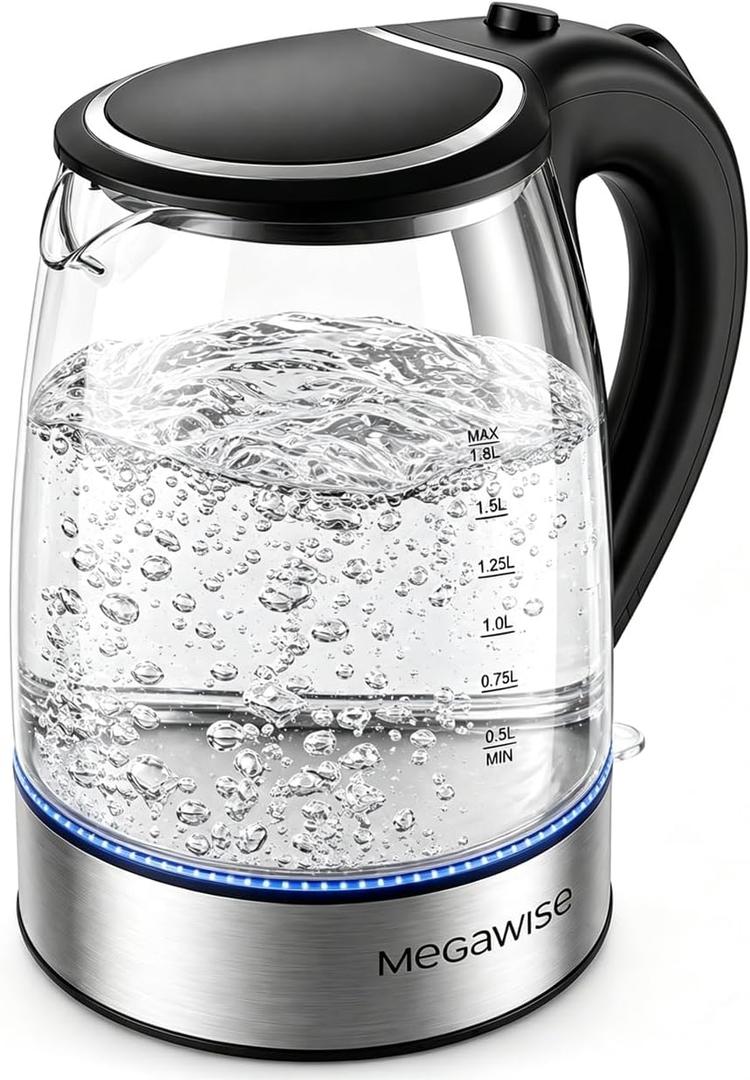 MEGAWISE Electric Kettle 1.8L, High Power Fast Boiling Hot Water Boiler, Auto Shut-Off, BPA-Free Food-Grade Material, Tea Kettle for Kitchen Home Office Coffee Tea