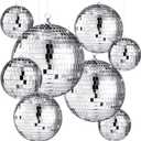 Haull 8 Pcs Large Disco Ball Set Silver Mirror Disco Reflective Ball with Hanging Ring Party Ornament Decoration for Stage Club Ballroom Dance Hall Wedding Prom Props(12'', 8'', 6'', 4'')