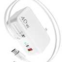 Retractable USB C Charger Wall Plug with 35.5in/90cm Type C Cables Cords,40W Fast Charging Foldable Block Multi Charger for All Devices for iPhone 17/16/15/14/13/12,iPad,Galaxy,Pixel