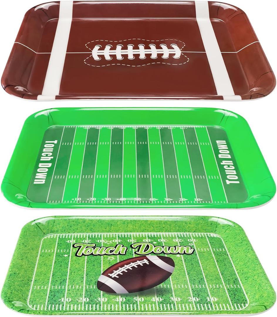 3 PCS Football Serving Trays 12.8 x 10 Inch Melamine Serving Platter Reusable Football Party Trays for Snacks Cookies Dessert Food Serving Dish Plates