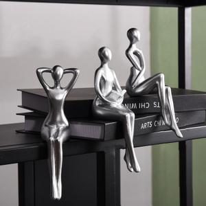 Quoowiit Thinker Statue Office Desk Decor, Silver Art Sculpture Ornament Coffee Table Bookshelf Decor Modern Home Unique Home Decorations for Living Room 3 Piece