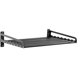 Microwave Oven Rack, Wall-Mounted Single Shelf, Heavy Duty, 1 Shelf, 60 lb Capacity, Black Iron, Powder Coated, Wall Mount, Kitchen Storage