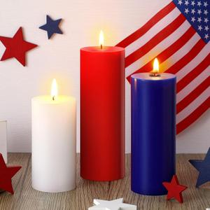 Conelist 3 Pcs Red White and Blue Wax Candle 4th of July Unscented Dripless Pillar Patriotic Candles Smokeless Independence Day American Gifts for Dinner Party Decoration