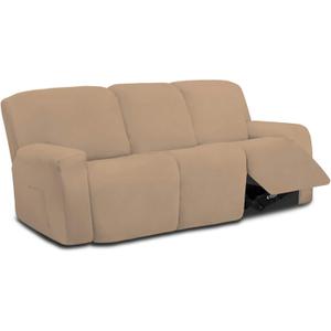 Easy-Going 8 Pieces Microfiber Stretch Sectional Recliner Sofa Slipcover Soft Fitted Fleece 3 Seats Couch Cover Washable Furniture Protector with Elasticity for Kids Pet, (Recliner Sofa, Camel)