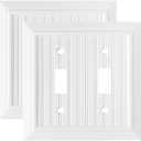 Pure White Classic Beadboard Wall Plates,Light Switch Covers,Electrical Outlet Covers, Switch Plates of Various Combination, Nature Bamboo Fiber Wall plate (2 Gang Toggle 2 Pack)