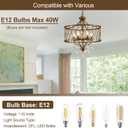 Modern Crystal Chandelier, 5-Light Farmhouse Bronze Chandelier for Dining Room Vintage Hanging Pendant Light Fixtures Round Chandelier for Kitchen Island Entryway Foyer Bedroom Office Bar, 19.6" High 19.6" Wide
