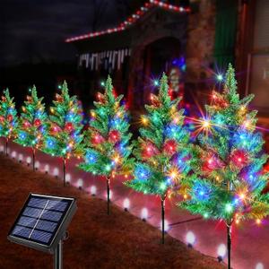 Upgraded 6-Pack 120 LED Solar Christmas Garden Stake Lights, Outdoor Waterproof Solar Xmas Tree Yard Stake Christmas Pathway Lights for Christmas Decorations Garden Yard Lawn Pathway (8 Modes)