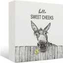 2 x Funny Bathroom Wooden Signs - Rustic Hello Sweet Cheeks Bathroom Decor, Funny Donkey Farmhouse Decor, 5 X 5 Inches