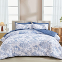 DJY Blue Comforter Set Queen, 7 Pieces Bed in a Bag Queen Size Botanical Comforters with Sheets Elegant Plants Print Soft Microfiber Reversible Complete Bedding Sets for All Season