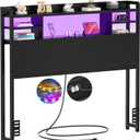 Aheaplus Headboard for Twin Size Bed with Storage, Headboards with LED Light, Power Outlets, USB Ports Twin Size Head Board, Wood headboard Only Sturdy and Stable Headboards, Modern, Black