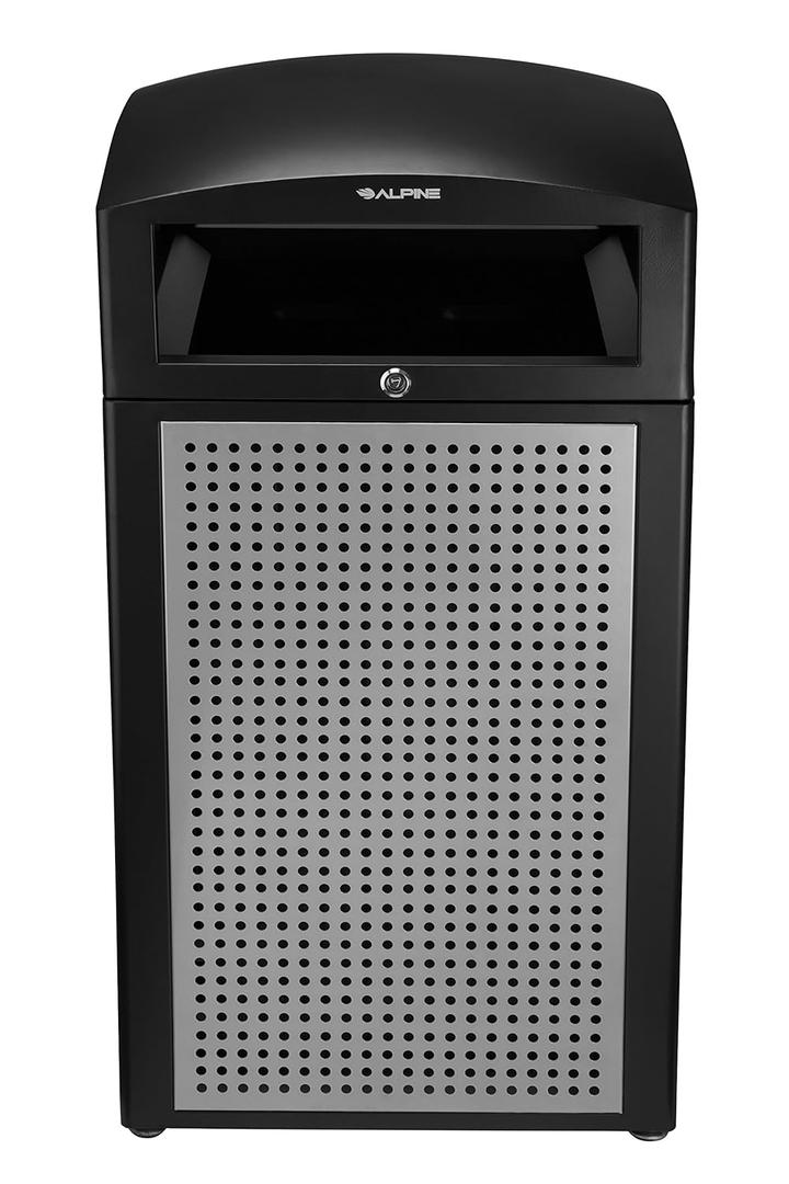 Alpine Industries Rugged 40-Gallon All-Weather Outdoor Recycle Bin Trash Can Container (Without Ash Tray, Steel Panels)