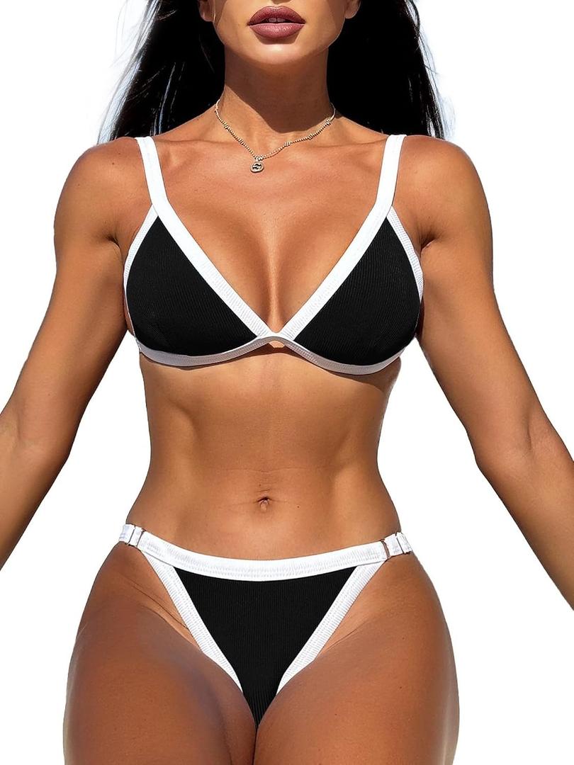 swimall Women's Triangle Bikini Set Sexy Brazilian Sporty Two Piece Swimsuit Cute Bathing Suit (S)