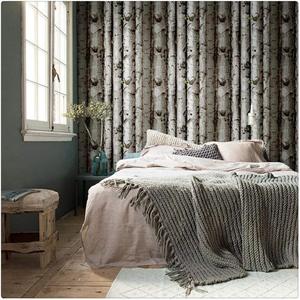 HAOKHOME Forest Wallpaper Peel and Stick Wood Birch Tree Removable Grey/Brown/Green Vinyl Contact Paper Self Adhesive Mural 17.7in x 9.8ft