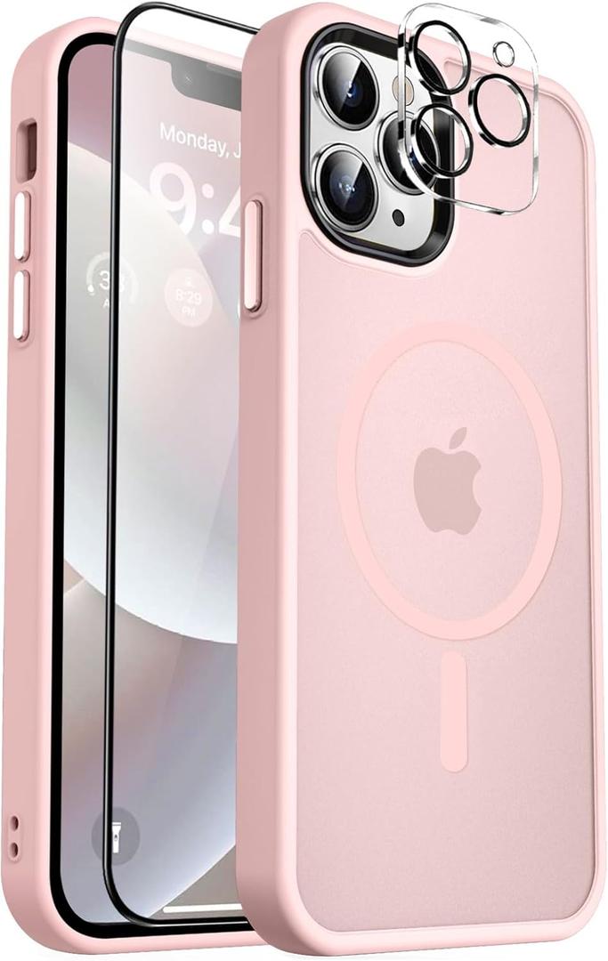 MOCCA Strong Magnetic for iPhone 12 Pro Max Case,[Compatible with Magsafe][Glass Screen Protector+Camera Lens Protector] Slim Thin Shockproof Cover Phone Case for iPhone 12 Pro Max 6.7",Pink