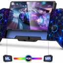 Spican Switch Controllers for Nintendo Switch/Switch OLED, Hall Effect Switch Wireless Pro Controller One-Piece Joypad, Full-Size Handheld Mode Gamepad with RGB Lights/Battery/Turbo/Macro/4 Game Slot (6.2"/7", Black-Stellar Grid)