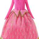 Aoiviss Girls Princess Costume Dresses Pink Princess Dress Up Clothes with Accessories for Halloween Cosplay Carnival Party