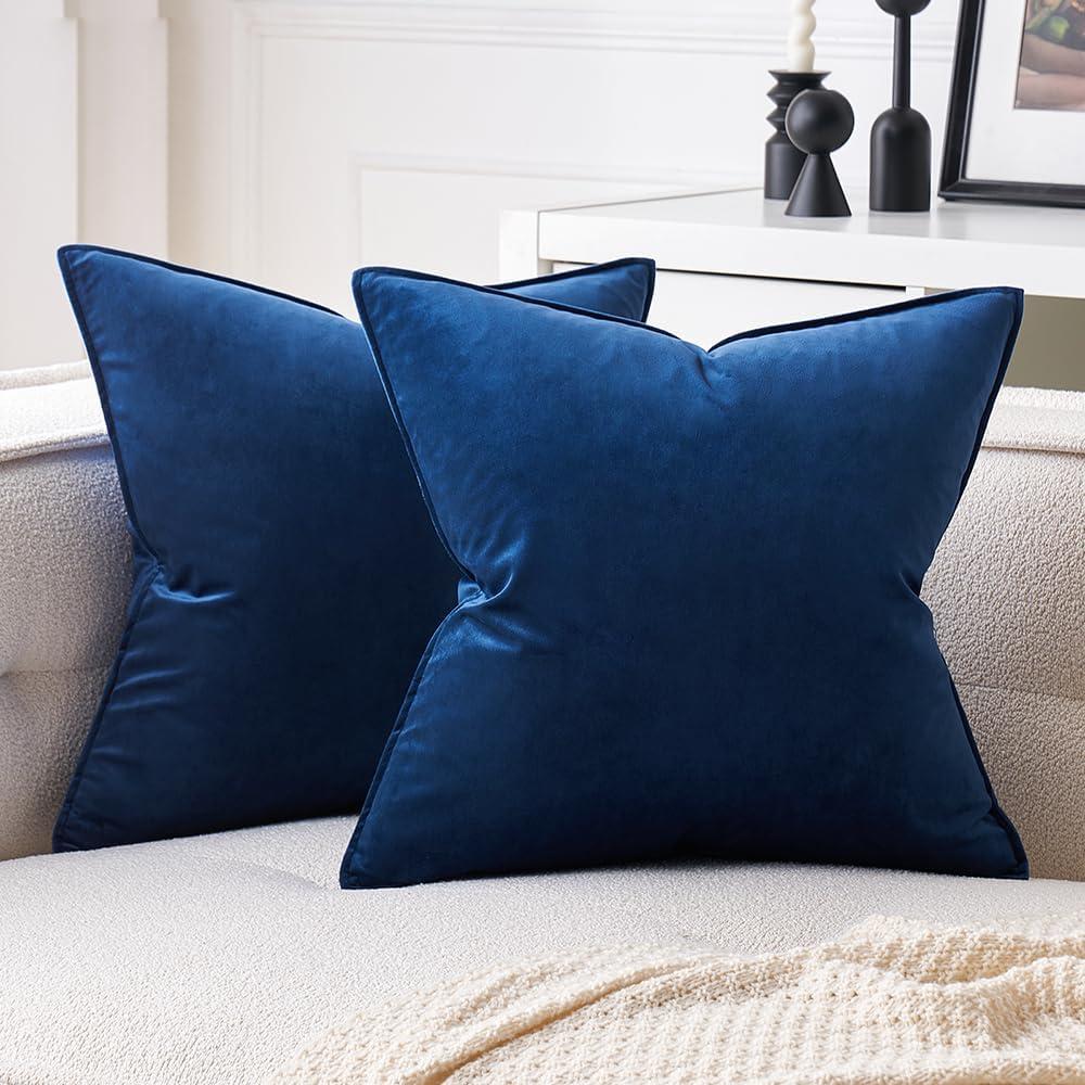 MIULEE Pack of 2 Navy Blue Decorative Velvet Throw Pillow Cover Soft Pillowcase Solid Square Cushion Case for Sofa Bedroom Car 20x20 Inch 50x50 cm