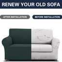 Cupuamon 2025 New Stretch Loveseat Sofa Slipcovers Couch Cover for 2 Cushion Furniture Protector Sofa Covers with Elastic Bottom Jacquard Fabric Small Checks for Pets, Kids - Hunter