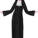 fun shack Nun Costume for Women - Deluxe Religious Outfit with Headpiece, Cross Necklace (Small, Black)