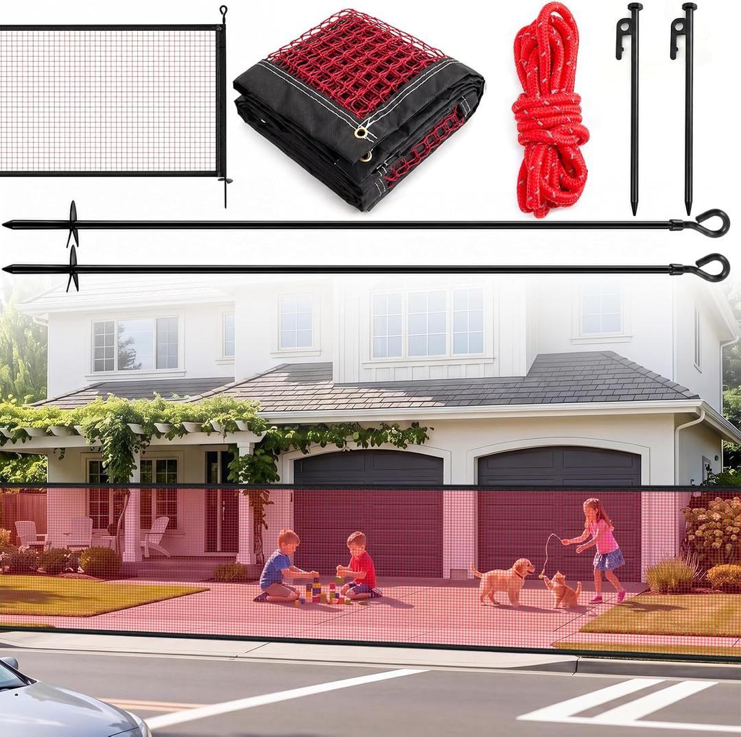 Soulchen Driveway Net for Kids Safety, 36 ft W x 40 in H Heavy-Duty Red Net Fence Gate Mesh Outdoor Yard Driveway Guard for Stop Balls, Protect Toddlers and Dogs Safety