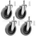 4 Inches Stem Caster Wheels, 7/16-Inch Stem Diameter Swivel Casters Set of 4 Heavy Duty TPR Replacement Wheels for Utility Cart Rubbermaid Mop Bucket Shop Vac Weber Grills