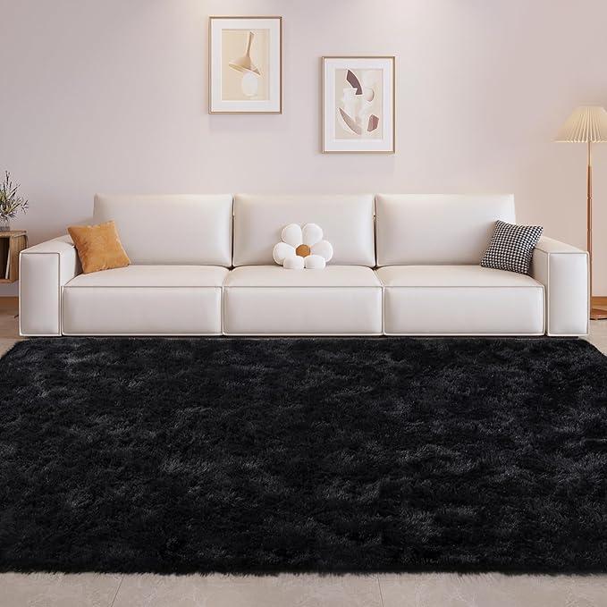 FinRèc 5x7 Feet Black Rugs for Bedroom Living Room, Fluffy Shaggy Area Rug, Non-Slip Soft Shag Rug for Nursery Kids Room Dorm Room Home Decor, Indoor Plush Floor Carpet
