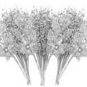 ROSELEAF 28 Pack Christmas Tree Ornaments, Artificial Glitter Berry and Flowers Stem Silver Branches Picks for Xmas Tree Decoration Gift Small Vase Home Holiday Wedding Party Decor